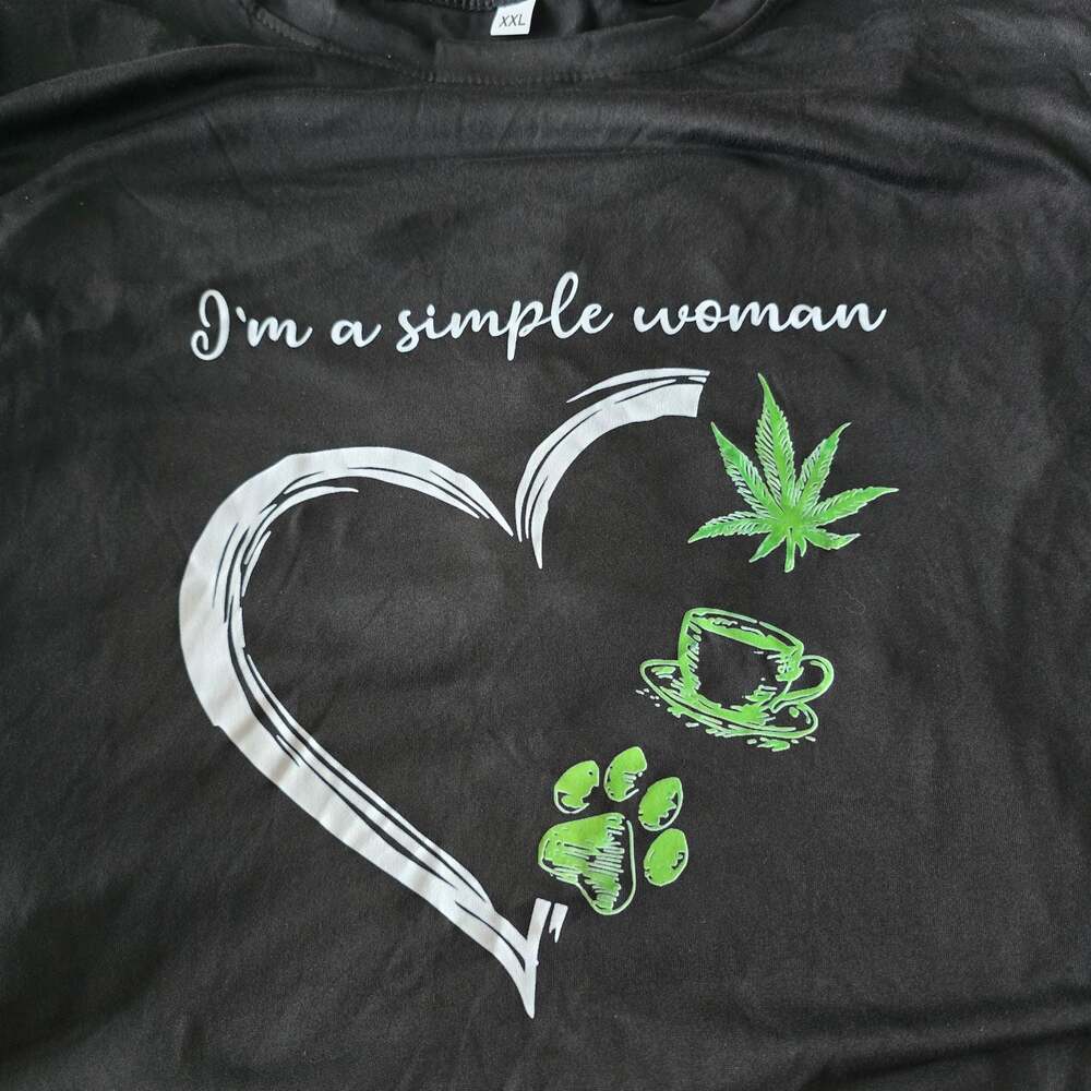 I'm A Simple Woman plant Coffee Dog Paw Print Graphic T-Shirt Black XXL